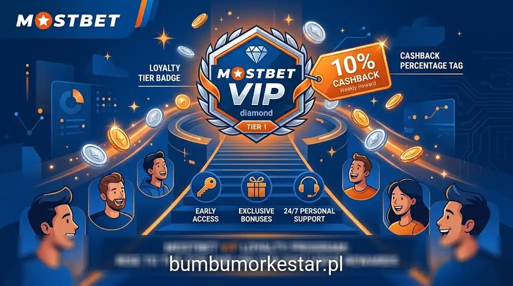 Symboliczna grafika programu lojalnościowego i cashbacku Mostbet